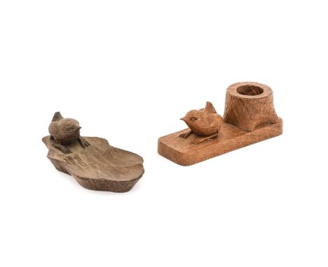 Wrenman: A Bob Hunter (Thirlby): An English Oak Match Holder, with tree trunk holder and strike to underside, with carved wre