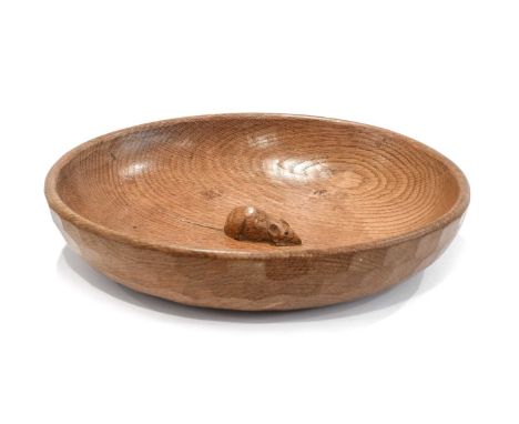 Workshop of Robert Mouseman Thompson (Kilburn): An English Oak Fruit Bowl, with carved mouse trademark to the interior, 28cm 