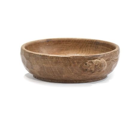 Workshop of Robert Mouseman Thompson (Kilburn): An English Oak Nut Dish, with carved mouse trademark to the exterior, 14cm di