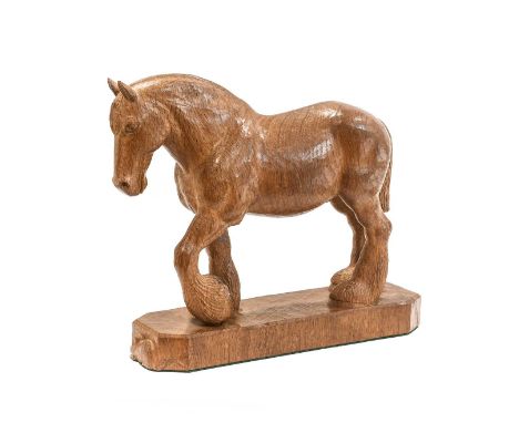 Workshop of Robert Mouseman Thompson (Kilburn): A Carved English Oak Draught Horse, by Stan Dodds (1928-2012), carved with le