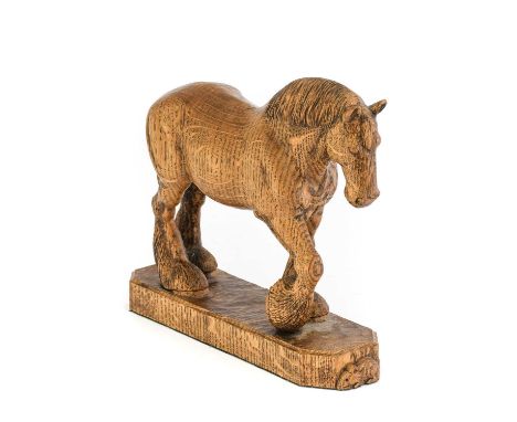 Workshop of Robert Mouseman Thompson (Kilburn): A Carved English Oak Draught Horse, by Stan Dodds (1928-2012), carved with ri