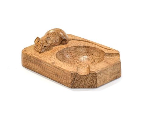 Workshop of Robert Mouseman Thompson (Kilburn): An English Oak Ashtray, of standard rectangular form, with carved mouse trade