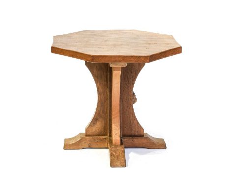 Workshop of Robert Mouseman Thompson (Kilburn): An English Oak Octagonal Coffee Table, adzed top, on a cruciform base, with c