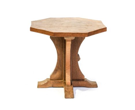 Workshop of Robert Mouseman Thompson (Kilburn): An English Oak Octagonal Coffee Table, adzed top, on a cruciform base, with c