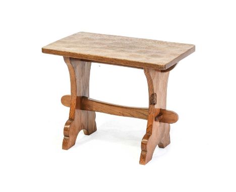 Gnomeman: Thomas Whittaker (1912-1991) (Littlebeck): An English Oak Rectangular Stool, on two shaped supports joined by a peg