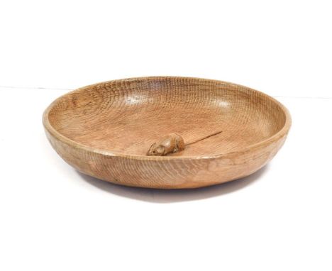 Workshop of Robert Mouseman Thompson (Kilburn): An English Oak Fruit Bowl, with carved mouse trademark to the interior, 28cm 