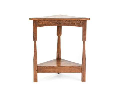 Gnomeman: Thomas Whittaker (1912-1991) (Littlebeck): An Oak Corner Side Table, of triangular form with a carved front rail, o