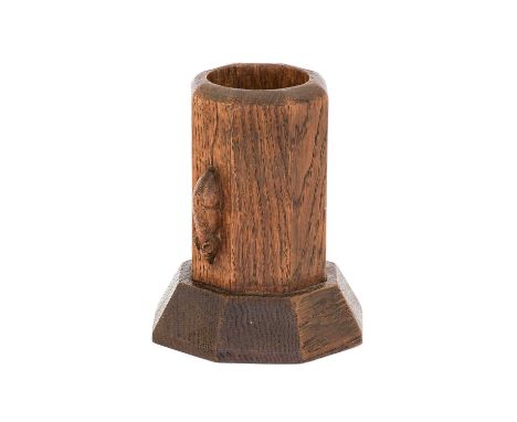 Robert Mouseman Thompson (1876-1955): An English Oak Pen Pot, of octagonal form, with carved mouse trademark, 14cmThe pot a l