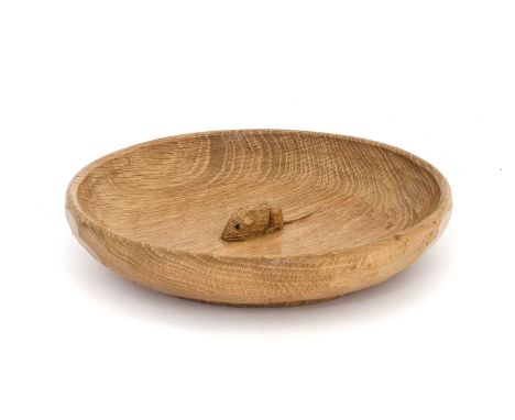 Workshop of Robert Mouseman Thompson (Kilburn): An English Oak Fruit Bowl, with carved mouse trademark to the interior, 29cm 