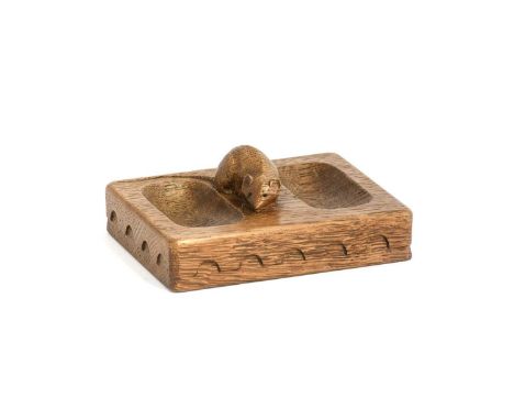 Robert Mouseman Thompson (1876-1955): An English Oak Double Pin Tray, penny moulded carved edge, with carved mouse trademark,