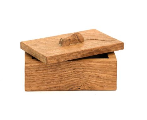 Workshop of Robert Mouseman Thompson (Kilburn): An English Oak Trinket Box and Cover, of rectangular form, the cover with car