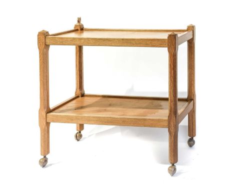 Squirrelman: Wilfrid Hutchinson (Husthwaite): An English Oak Tea Trolley/Dinner Wagon, with two tiers both with raised sides,
