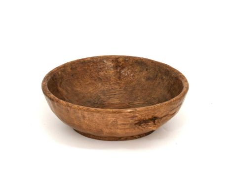 Robert Mouseman Thompson (1876-1955): An English Oak Fruit Bowl, tooled exterior, with carved mouse trademark to the exterior