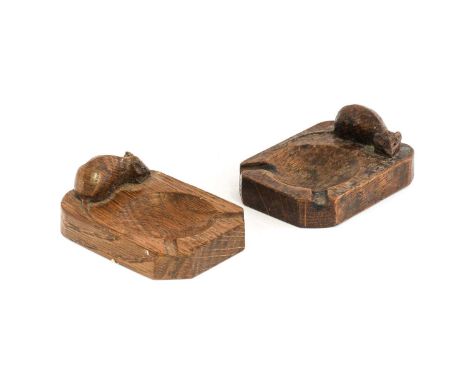 Robert Mouseman Thompson (1876-1955): Two English Oak Ashtrays, of standard rectangular form, one with carved S FR to base, e