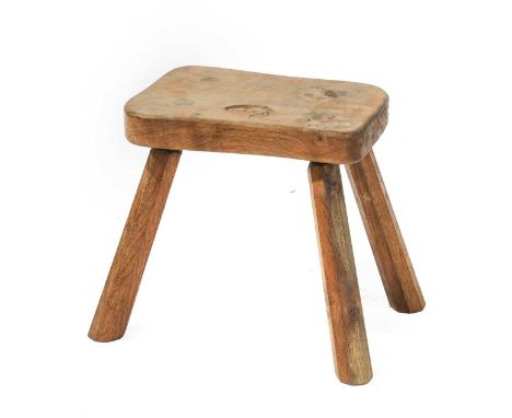 Squirrelman: Wilfrid and Trevor Hutchinson (Husthwaite): An English Calf Stool, on three octagonal legs, with carved squirrel