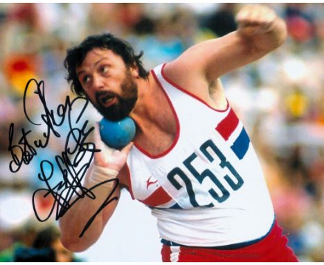 Athletics Geoff Capes signed 10x8 inch colour photo.  Good condition. All autographs come with a Certificate of Authenticity.
