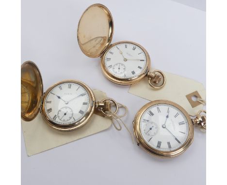 Two early 20thC Waltham gold plated Pocket Watches, one hunter cased with white enamel dial, Roman Numerals and subsidiary se