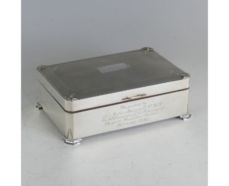 A George V silver Cigarette Box, by&nbsp;Charles S Green &amp; Co Ltd., hallmarked Birmingham 1934, of hinged rectangular for
