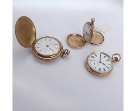 An early 20thC Waltham gold plated hunter Pocket Watch, the signed white enamel dial with Roman numerals, subsidiary seconds 