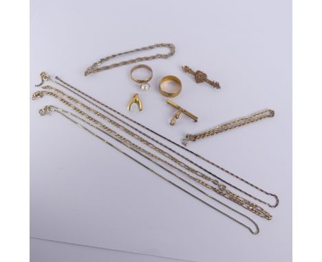 A 22ct yellow gold Band, Size O, 7g, together with a 9ct yellow gold ring, set single cultured pearl, Size P, and a quantity 