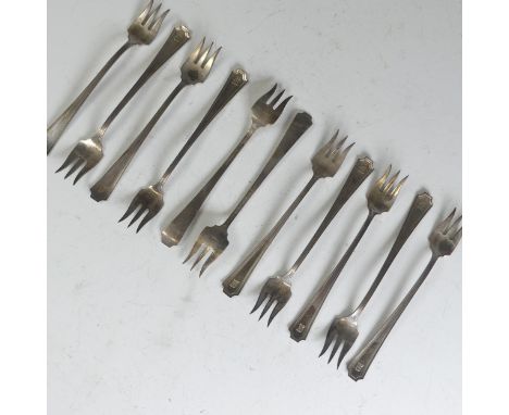 A set of eleven American sterling silver Pickle Forks, by Shreve, Crump &amp; Low Co., in the Art Deco style, initialled, 14c