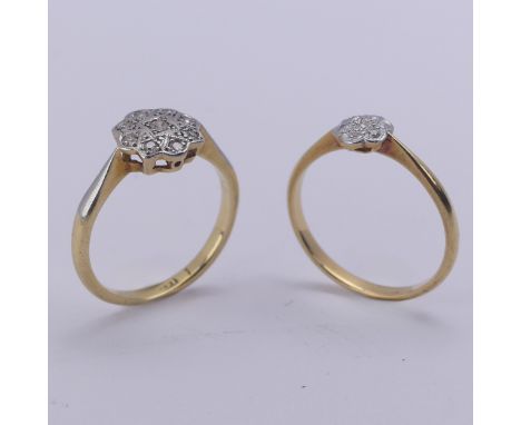 A small diamond flowerhead Ring, mounted in 18ct yellow gold and platinum, Size K, together with another very small mounted i