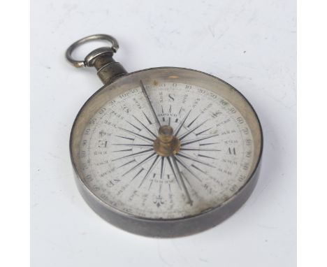 A George III silver pocket Compass,&nbsp;hallmarked London, 1801, the dial signed for Berge, London, with suspension loop and