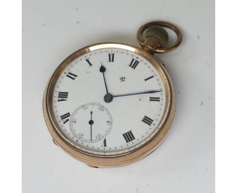 A 9ct gold open face Pocket Watch, the white enamel dial with black Roman Numerals and subsidiary seconds dial, the manual cr