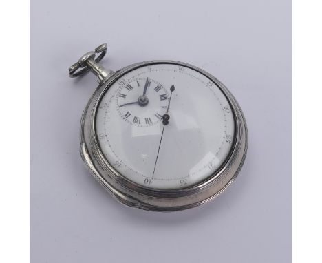 A George III silver pair cased Pocket Watch, the white enamel 'doctor's' dial with centre seconds with Arabic numerals, subsi