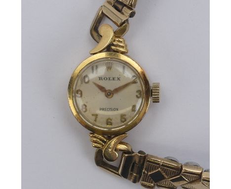 A vintage lady's Rolex Precision 18ct gold Wristwatch, with signed 17-rubies movement,&nbsp;unsigned crown,&nbsp;the caseback