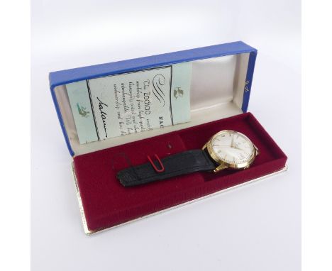 A vintage 18ct yellow gold cased Zodiac Calendar Wristwatch, the silvered dial with gilt batons and numerals and with date ap