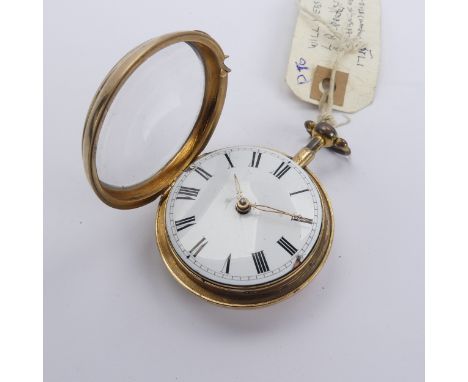 William Webster (active 1710 - 1734); An open face quarter repeating Pocket Watch, with white enamel dial and Roman Numerals,