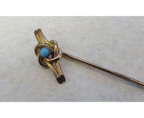 Tested as 9ct gold and turquoise stick pin total weight 1.5 g (does state 18ct rolled gold)