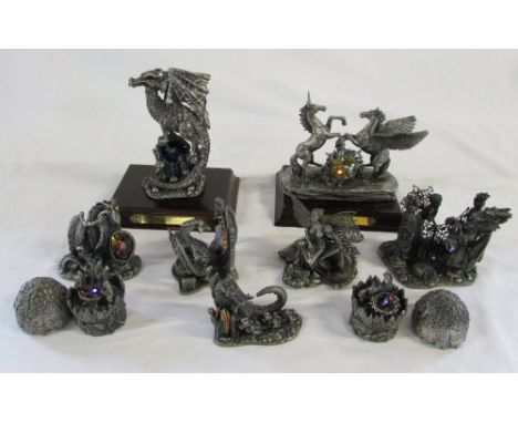 9 boxed Myth & Magic by Tudor Mint figures inc The Enchanted Dragon, Equus of the Sun, A Friendly Conversation & Reflections