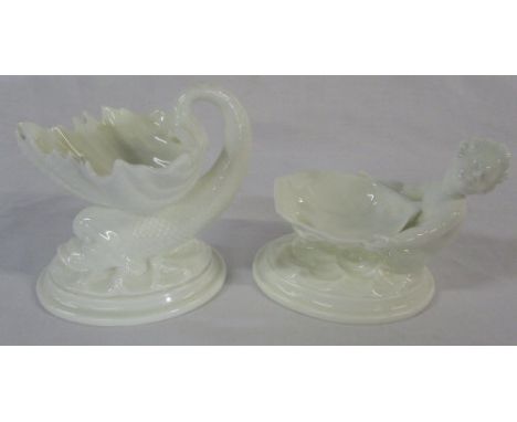 2 Royal Worcester blanc de chine salts - merboy and fish (merboy has small chip)