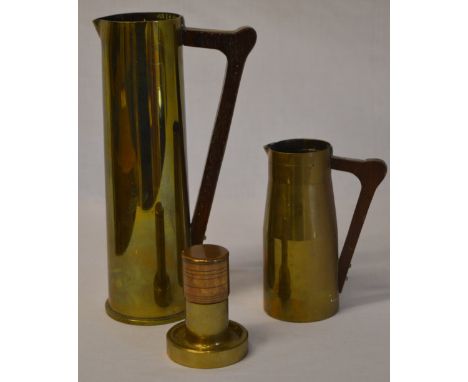 WWII era trench art jugs and a small brass table lighter