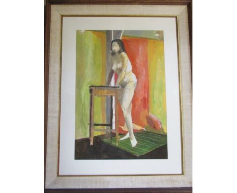 Watercolour and gouache impressionist painting of a standing nude by D R Adamson, signed and dated 62 (Winchester School of A