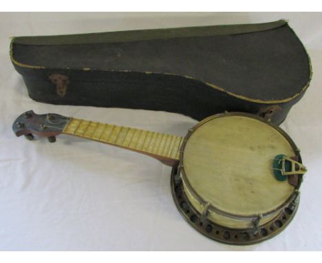 Vintage 'Broadcaster' ukelele banjo with case