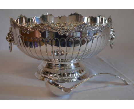 Large silver plated punch bowl and ladle