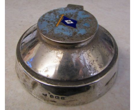 Silver inkwell T.S.S. Ulysses with enamel burgee Birmingham 1932 (weighted base)