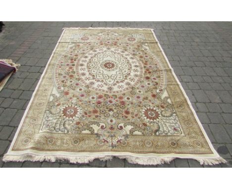 Ivory and gold ground Cashmere carpet with a unique floral medallion design 200 cm x 300 cm