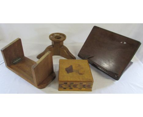 Assorted treen inc candlestick and book shelf