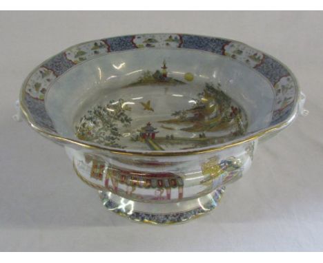 W &amp; R Stoke on Trent Carlton ware lustre two handled pedestal bowl 'Barge' pattern D 26 cm (chip to underside of rim)