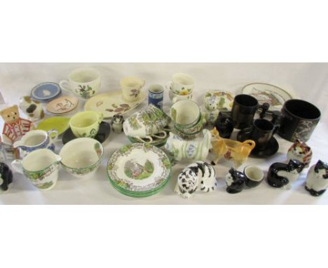 Assorted ceramics inc Masons, Carlton Ware, Portmeirion Copeland Spode and cats inc Park Rose (Hull) Pottery etc