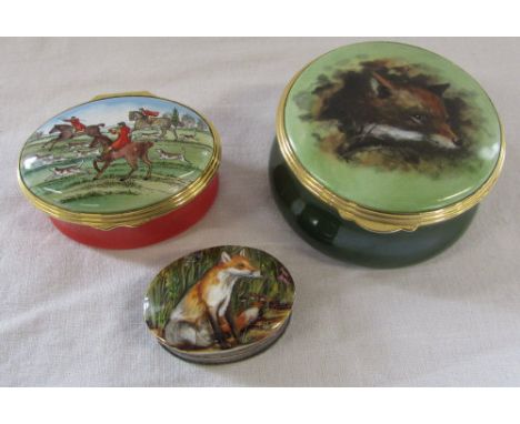 2 enamel pots inc Halcyon Days & a silver patch pot