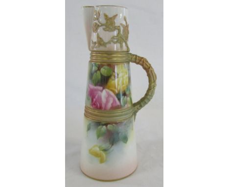 Royal Worcester blush ivory jug with hand painted &amp; gilded decoration signed J Lander shape no 1047 c.1911 H 20.5 cm