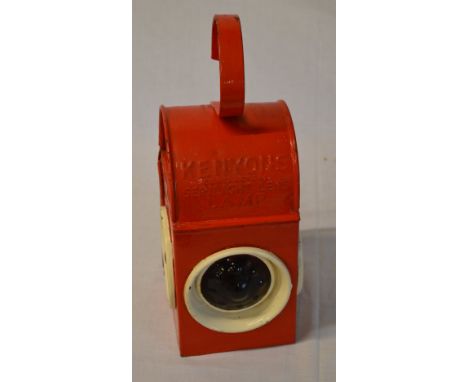 Red painted railway lamp, Kenyons