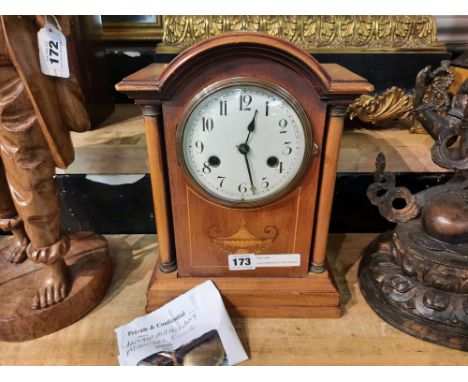 INLAID MAHOGANY CASE STRIKING MANTEL CLOCK (WITH KEY &amp; PENDULUM)