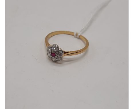 9CT GOLD RUBY &amp; DIAMOND RING SIZE K 1.5 GRAMS APPROX