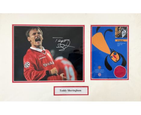 Football Teddy Sheringham 13x20 coloured mounted signature piece. Includes signed coloured photo and a match day programme of